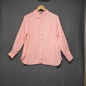 J Jill Love Linen Top Womens Medium Petite Pink Long Sleeve Button Up Lagenlook